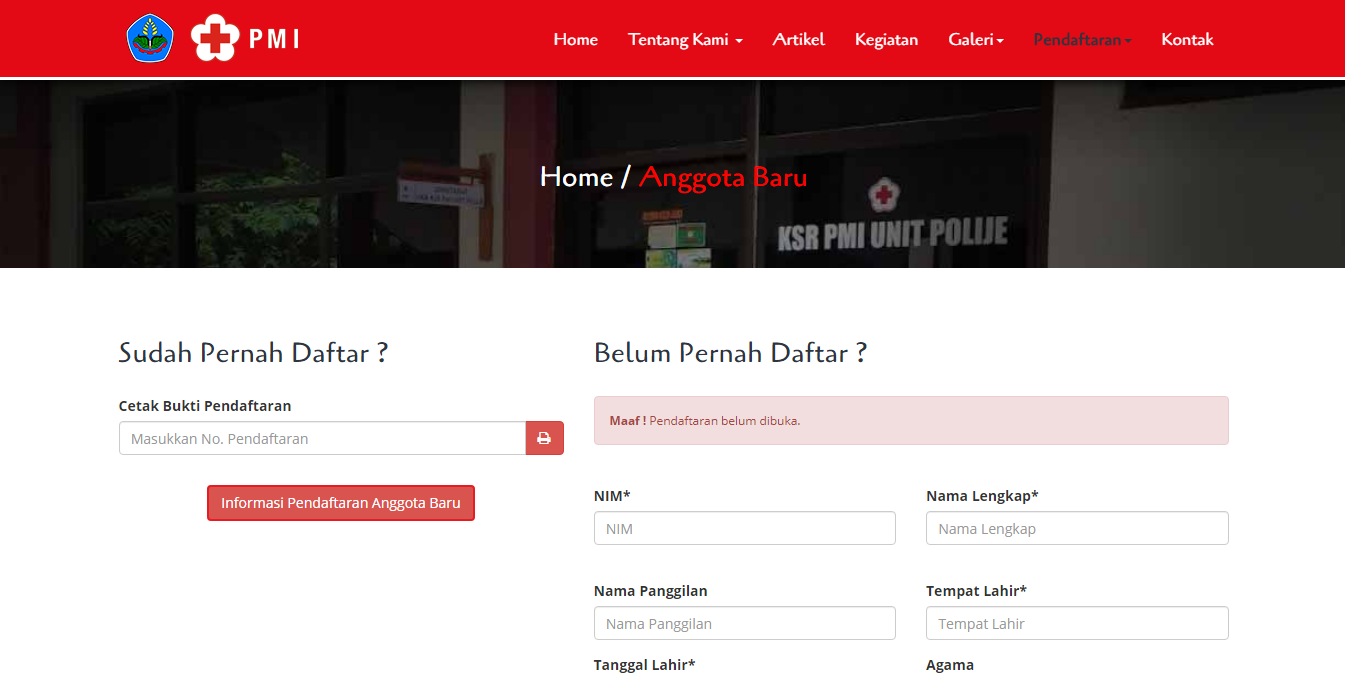 Website UKM KSR PMI Unit Politeknik Negeri Jember